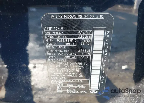 2020 Infiniti Qx50 Luxe Awd z USA, uszkodzony, nr VIN 3PCAJ5M36LF111676